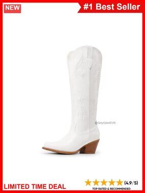 Faux Leather Western Cowgirl Knee High Boots Square Toe Stacked Heel